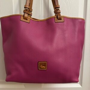 Dooney & Bourke Magenta Leather Tote with Tan Accents